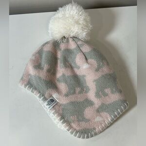 The North Face Baby XXS 0-6 Months Pink and Gray Bear Hat with Pom-Pom